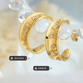 Zircon-Set Thick C-Hoop Stud Earrings Gold or Steel view 2