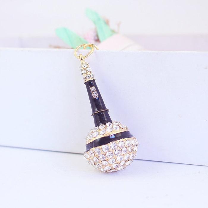 Black Microphone Keychain, Creative Music Bag Charm and Key Ring