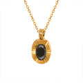 Gold Oval Black Stone Pendant Necklace Geometric Frame view 5