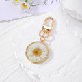 Round Pressed Daisy Resin Keychains Gold Lobster Clip 9 Colors view 8