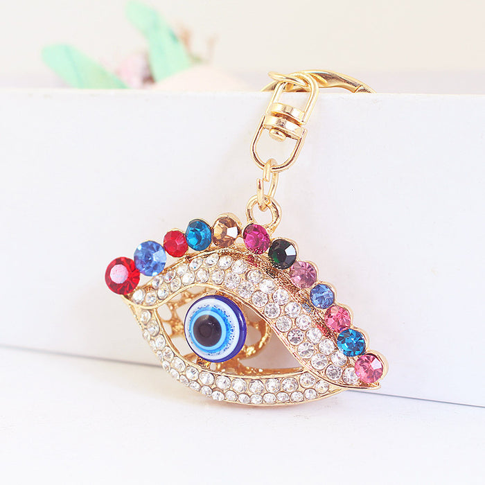Evil Eye Rhinestone Keychain Creative Car Key Ring and Bag Charm