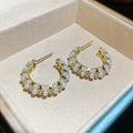 Gold Tone Pearl Half Hoop Earrings in Stud or Huggie Styles view 6
