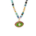 Evil Eye Enamel Pendant Multicolor Natural Stone Bead Necklace view 5