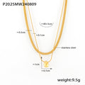 Gold Steel Double Layer Herringbone Bead Drop Necklace view 6