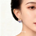 Gold Rim Pink Purple Enamel Shell Stud Earrings Pearl Accent view 2