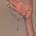 Gold Layered Butterfly Crystal Tassel Necklace Purple Accents view 4