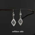 Antique Silver Tone Layered Diamond Long Hook Earrings view 1