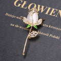 White Rose Stem Brooch with Gold Tone Crystal Edges view 3