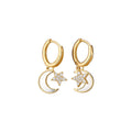 Gold and Silver Tone Crescent Moon and Star Hoop Earrings view 5