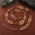 Gold Oval Link Necklace Pavé Cuban Link Bracelet Set view 4