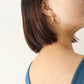 Textured C-Hoop Earrings Faux Pearl Zircon Gold Steel view 4