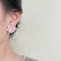 Pink Pearlescent Camellia Flower Stud Earrings Pair view 2