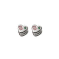 Silver Heart Huggie Earrings Pink Square Green Accent view 5
