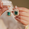 Green Or Aqua Rectangular Floral Cluster Drop Earrings Two Tone view 5