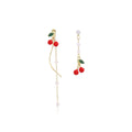 Mismatched Cherry Pearl Look Extra Long Stud Earrings view 5