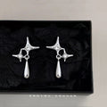 Silver-Tone Star Cross Clear Stone Teardrop Drop Earrings view 3
