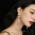 Pink Enamel Orchid Flower White Pearl Teardrop Drop Earrings view 2