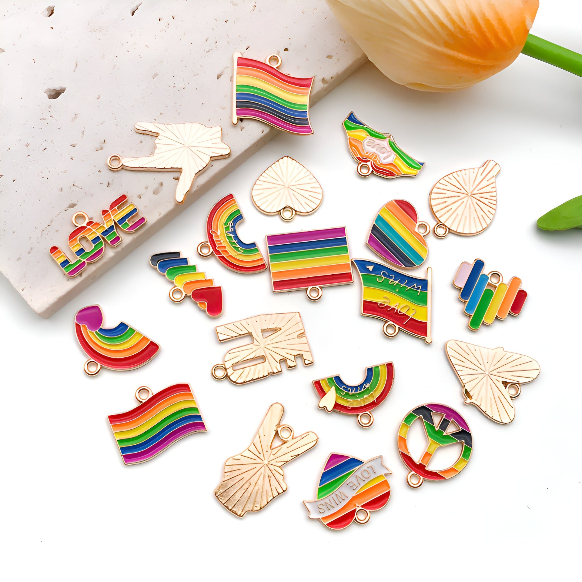 Colorful Enamel Zinc Alloy Rainbow Heart Charm Pendant for Bracelet Necklace DIY