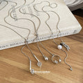 Silver Tone Lariat Necklace with Pearl and Crystal Rings view 2