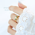 Gold Steel Pearl Green Square Rhinestone Thin Rings view 7