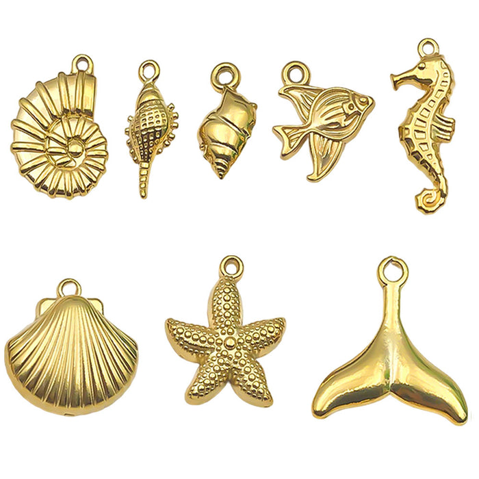 Gold-Tone Starfish and Seashell Shell Charms with 9 Listed Options