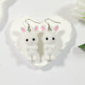 Flocked Standing Rabbit Drop Earrings in Four Color Options view 3