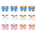 Enamel Bow Stud Earrings Pink White Blue Gold and Steel Frames view 5