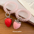 Pink Coil Hair Tie Plush Strawberry Charm Pendant Band view 4