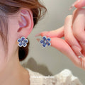 Blue Crystal Flower Necklace and Stud Earrings Statement Jewelry view 2