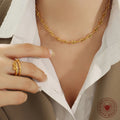 U-Link Hook Chain Necklace And Bracelet Set Gold Steel view 3