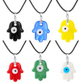 Glass Hamsa Evil Eye Pendant Necklaces on Black Cord 7 Colors view 5