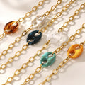 Gold Stainless Steel Chain Necklace Resin Mariner Link Pendant view 2