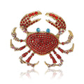 Gold Tone Red Blue Rhinestone Paved Crab Brooch Pin view 5