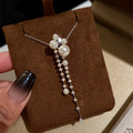 Faux Pearl and Crystal Linear Pendant Necklace with Crystal Accents view 6