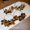 Leopard Print Fabric Flower Hoop Earrings Statement Jewelry view 4