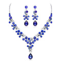 Red Black Red Crystal Floral Teardrop Crystal Three Designs Metal Necklace and Earring Set view 8