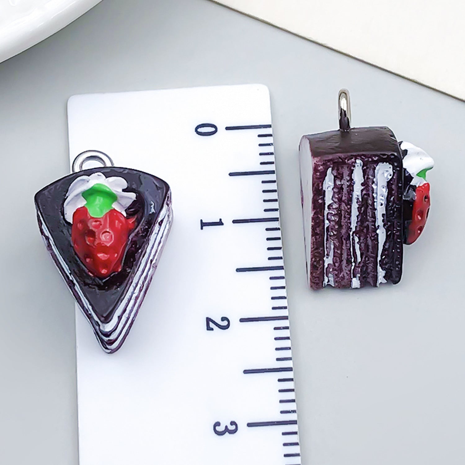 Resin Strawberry Triangle Cake Cheese Dessert Charm Pendant for DIY Keychain Jewelry