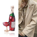 Wine Bottle And Glass Brooch in Detailed Metal and Crystal Design view 2