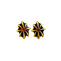 Black and Gold Cross Flower Red Center Statement Stud Earrings view 5