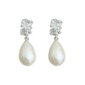 Silver Tone Clear Stone Top And Irregular White Pearl Stud Earrings view 5