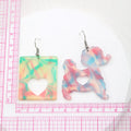 Silver Tone Marbled Dog and Heart Acrylic Hook Earrings view 4