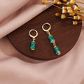 Green Bamboo Segment Gold Tone Compact Small Huggie Earrings view 6