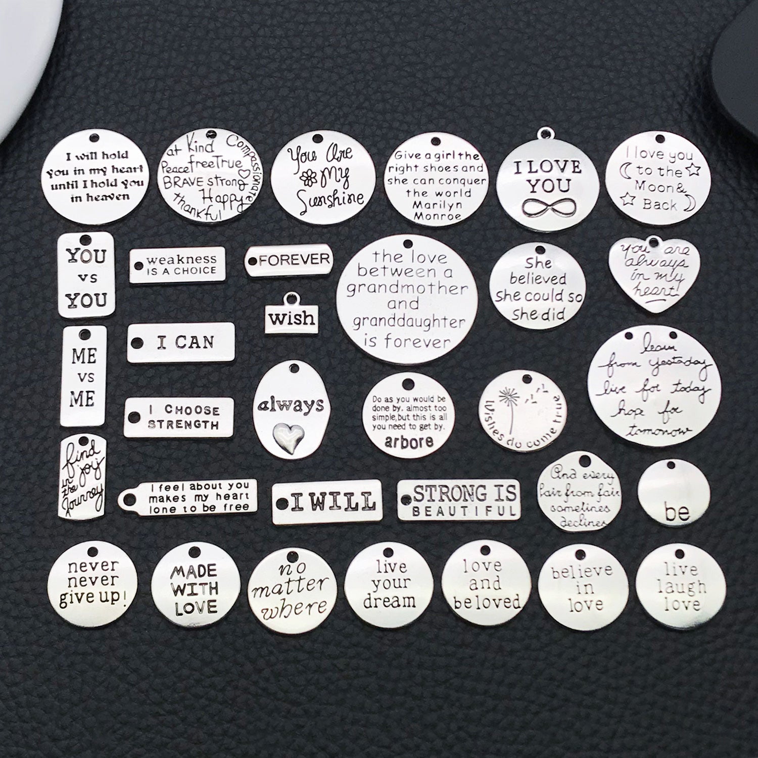 Antique Silver Iron Inspirational English Word Plate Charm Pendant for DIY Necklace Keychain