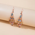 Rose Gold Peacock Fan Multicolor Long Stud Earrings view 2