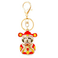 Red Jeweled Wealth Deity Keychain with Gold Tone Hardware view 5