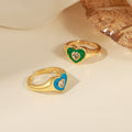 Gold Heart Enamel Open Rings With Center Zircon Stone view 4