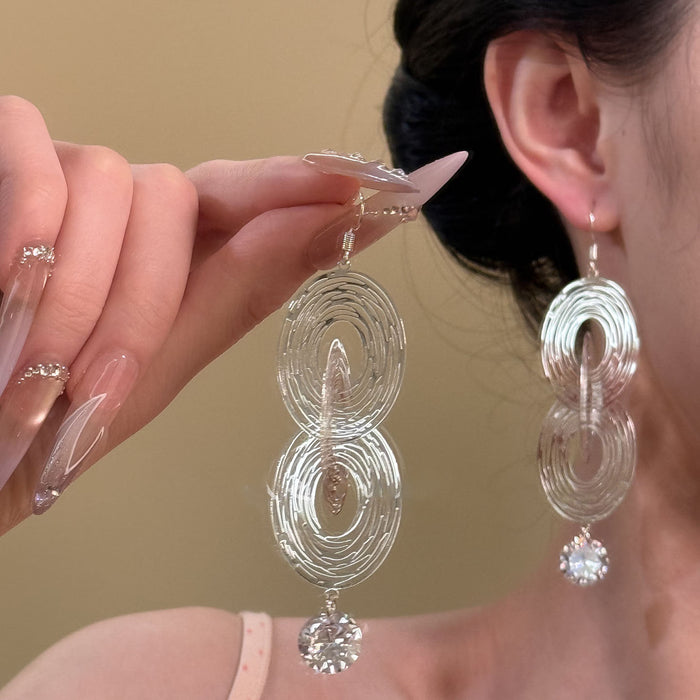 Layered Wire Oval Crystal Drop Hook Earrings Jewelry Pair