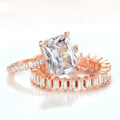 Rose Gold Tone Rectangular Stone and Baguette Band Ring Set view 2