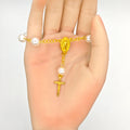 White Pearl Gold Crucifix Rosary Bracelet Medal Charm view 3