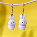 White Flocked Rabbit Figure Drop Earrings 2 Styles view 3
